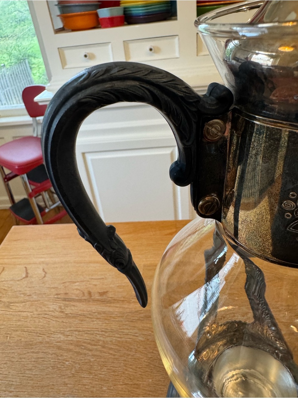 Antique Silver Tilting Glass Coffee Carafe & Warming Stand | Art Nouveau | HTF - Picture 9 of 11